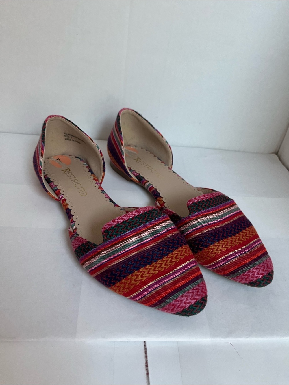 Restricted Multicolor Striped D'Orsay Flats - Pink, Orange, Blue, Purple